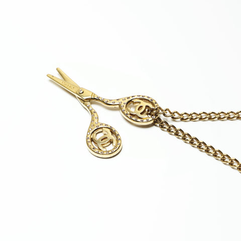 CHANEL 02P 2002 COCO Mark Scissors Rhinestone Necklace gold WS23922