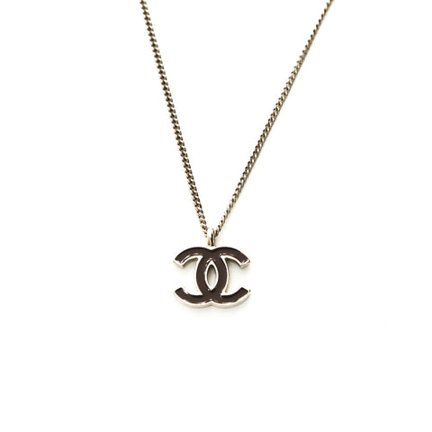 CHANEL 02C 2002 COCO Mark Brown Necklace Silver WS23923