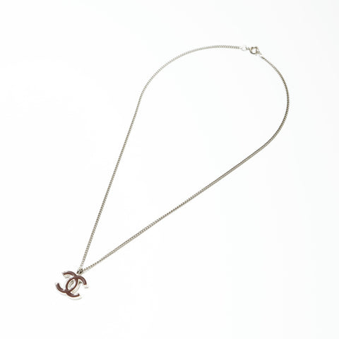 CHANEL 02C 2002 COCO Mark Brown Necklace Silver WS23923