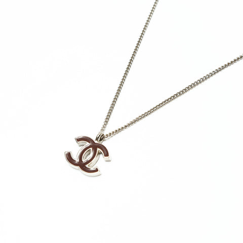 CHANEL 02C 2002 COCO Mark Brown Necklace Silver WS23923