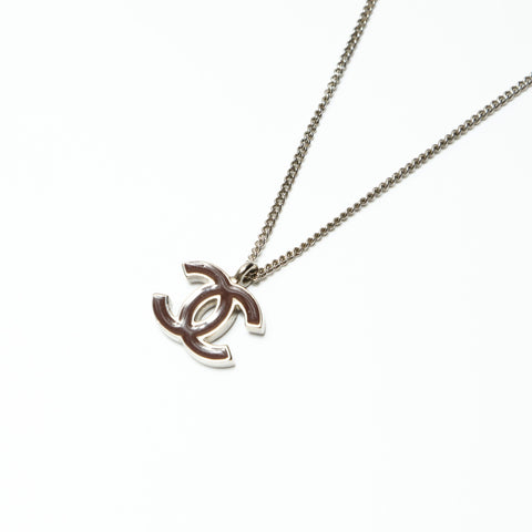 CHANEL 02C 2002 COCO Mark Brown Necklace Silver WS23923
