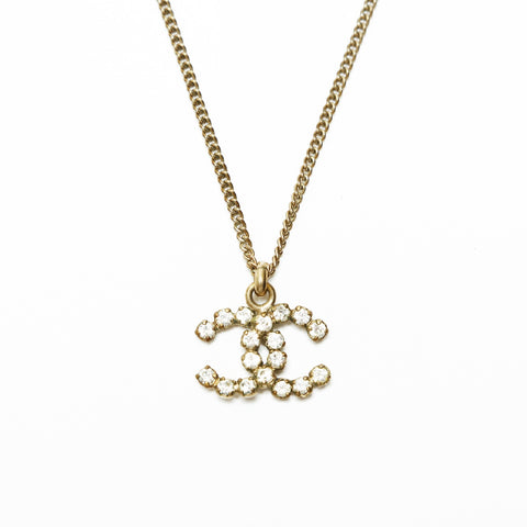 CHANEL 05V 2005 COCO Mark Rhinestone Necklace gold WS23927