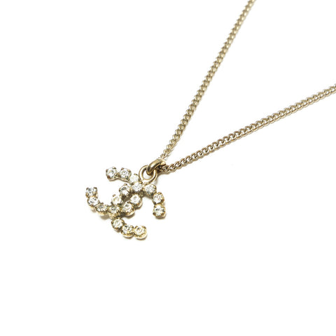 CHANEL 05V 2005 COCO Mark Rhinestone Necklace gold WS23927