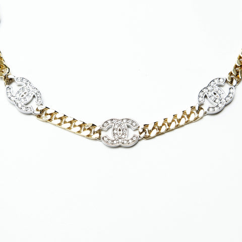 CHANEL B21A COCO Mark Rhinestone Chain 2021 Choker Necklace gold WS23928