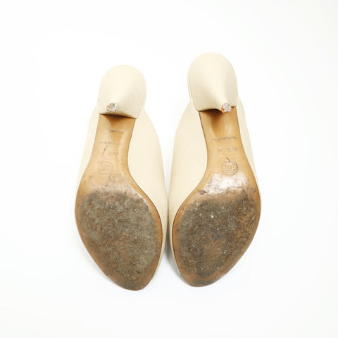 CHANEL Canvas sandals with heels, COCO Mark, size 36 1/2 pumps beige WS23931