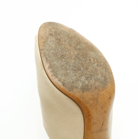 CHANEL Canvas sandals with heels, COCO Mark, size 36 1/2 pumps beige WS23931