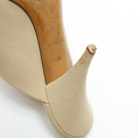 CHANEL Canvas sandals with heels, COCO Mark, size 36 1/2 pumps beige WS23931