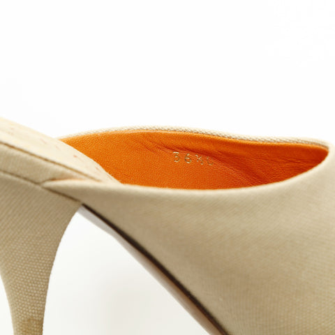 CHANEL Canvas sandals with heels, COCO Mark, size 36 1/2 pumps beige WS23931