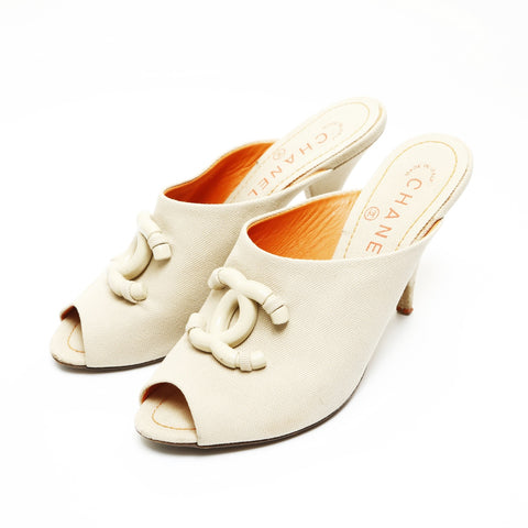 CHANEL Canvas sandals with heels, COCO Mark, size 36 1/2 pumps beige WS23931