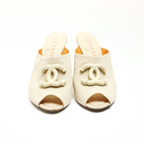 CHANEL Canvas sandals with heels, COCO Mark, size 36 1/2 pumps beige WS23931
