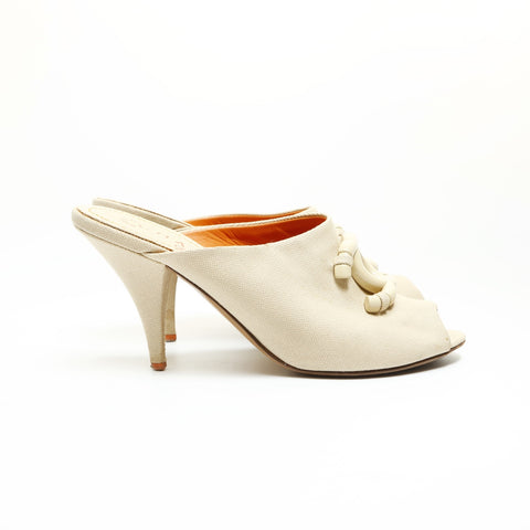 CHANEL Canvas sandals with heels, COCO Mark, size 36 1/2 pumps beige WS23931