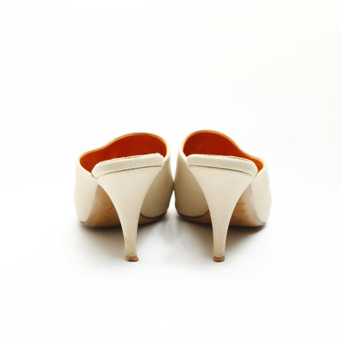 CHANEL Canvas sandals with heels, COCO Mark, size 36 1/2 pumps beige WS23931