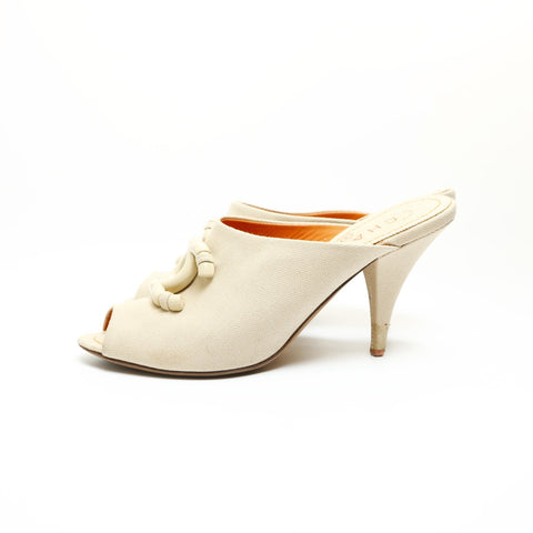 CHANEL Canvas sandals with heels, COCO Mark, size 36 1/2 pumps beige WS23931