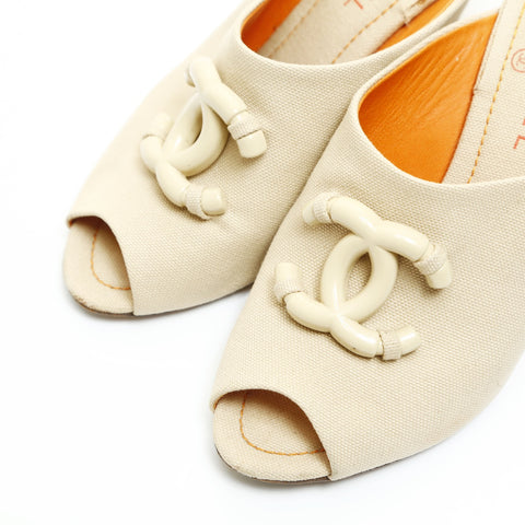 CHANEL Canvas sandals with heels, COCO Mark, size 36 1/2 pumps beige WS23931