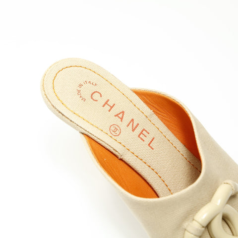 CHANEL Canvas sandals with heels, COCO Mark, size 36 1/2 pumps beige WS23931