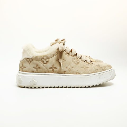 LOUIS VUITTON Time Out Line Suede Mouton Low-Cut Size: 35 1/2 8.9" sneakers beige WS23934