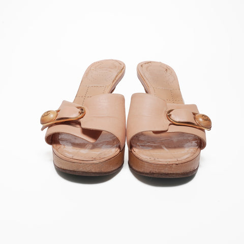 CHANEL Leather Wood COCO Mark 36 9.1" pumps leather pink WS23935