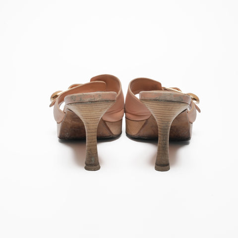 CHANEL Leather Wood COCO Mark 36 9.1" pumps leather pink WS23935