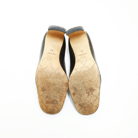 CHANEL Leather 36 9.1" heel around 3.1" pumps leather black WS23936