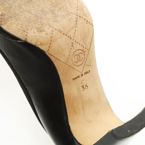 CHANEL Leather 36 9.1" heel around 3.1" pumps black WS23936