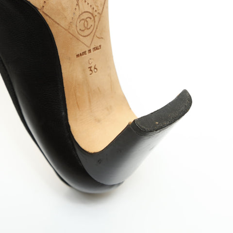 CHANEL Leather 36 9.1" heel around 3.1" pumps black WS23936