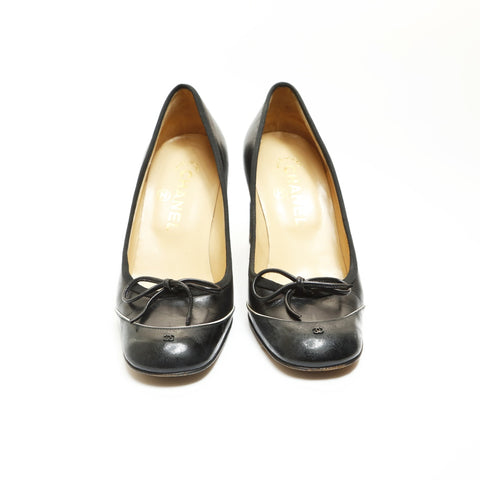 CHANEL Leather 36 9.1" heel around 3.1" pumps black WS23936