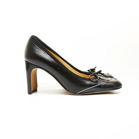CHANEL Leather 36 9.1" heel around 3.1" pumps black WS23936