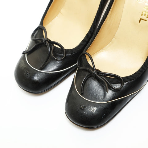 CHANEL Leather 36 9.1" heel around 3.1" pumps black WS23936