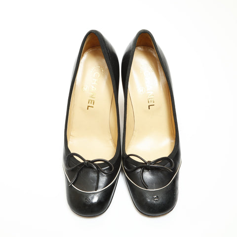 CHANEL Leather 36 9.1" heel around 3.1" pumps black WS23936