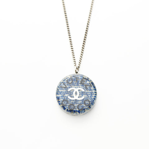 CHANEL 15S 2015 Tweed COCO Mark Necklace Silver WS23942