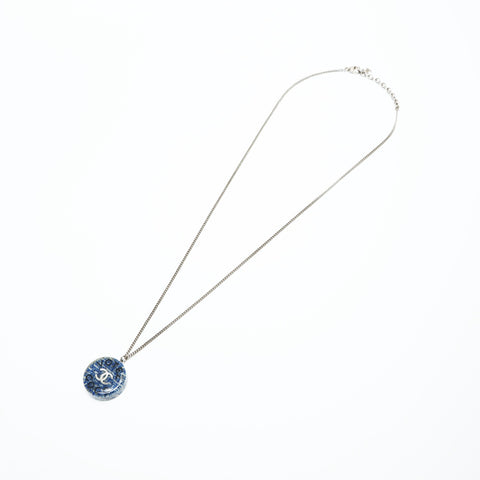 CHANEL 15S 2015 Tweed COCO Mark Necklace Silver WS23942