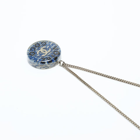 CHANEL 15S 2015 Tweed COCO Mark Necklace Silver WS23942