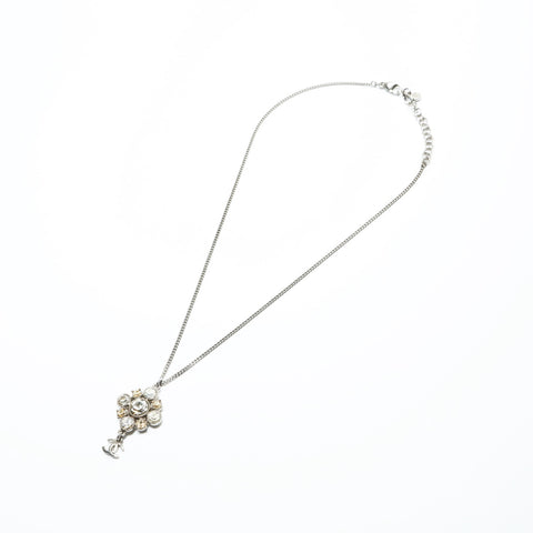 CHANEL 10V 2010 Rhinestone COCO Mark Necklace Silver WS23948
