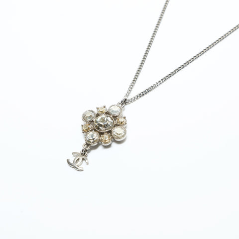 CHANEL 10V 2010 Rhinestone COCO Mark Necklace Silver WS23948