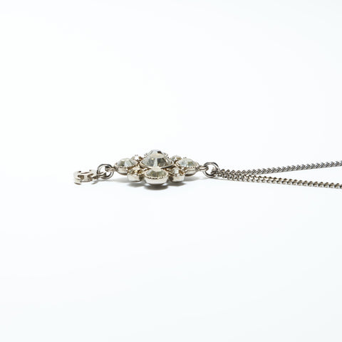CHANEL 10V 2010 Rhinestone COCO Mark Necklace Silver WS23948