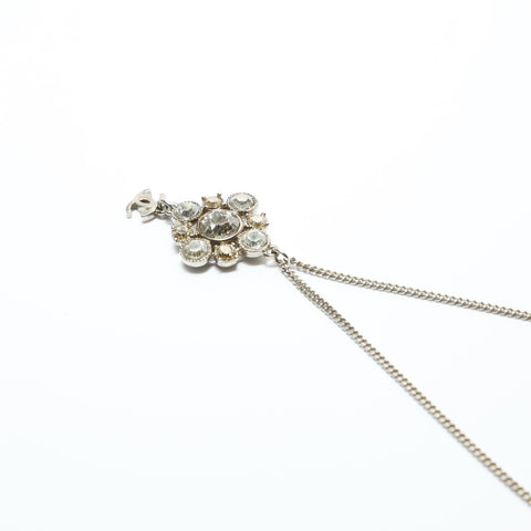 CHANEL 10V 2010 Rhinestone COCO Mark Necklace Silver WS23948