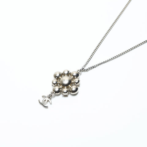 CHANEL 10V 2010 Rhinestone COCO Mark Necklace Silver WS23948
