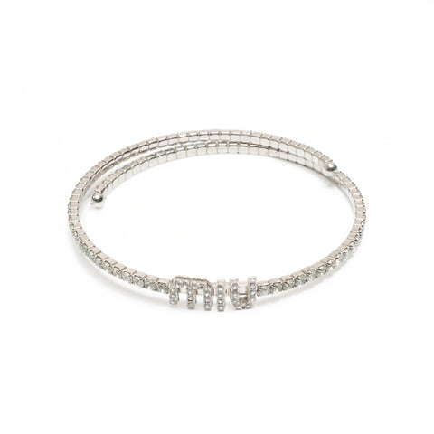 Miu Miu Rhinestone logo choker Necklace Silver WS23954