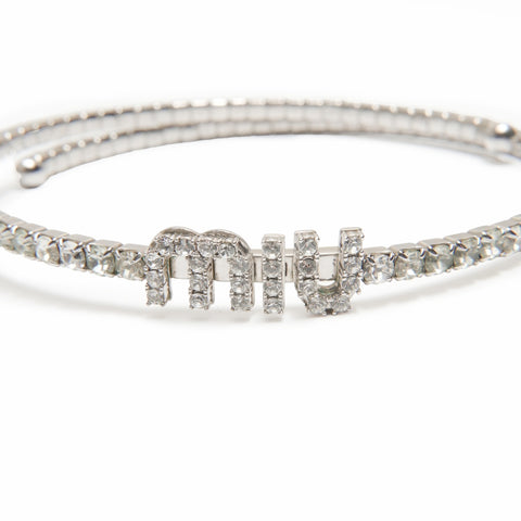 Miu Miu Rhinestone logo choker Necklace Silver WS23954