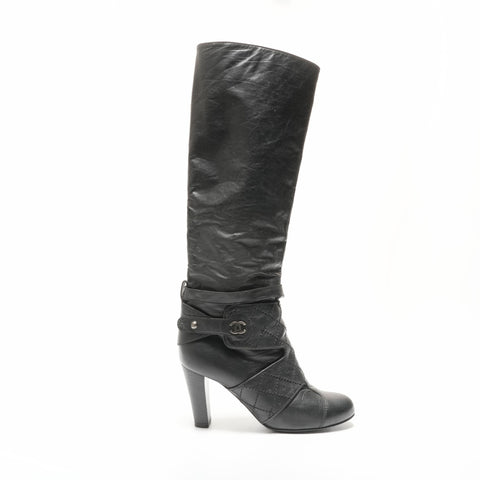 CHANEL Leather Long 35.5 boots black WS23956