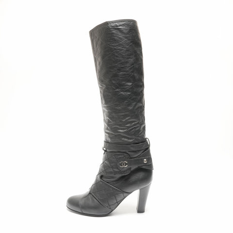 CHANEL Leather Long 35.5 boots black WS23956