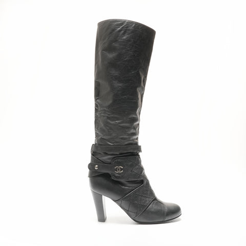CHANEL Leather Long 35.5 boots black WS23956