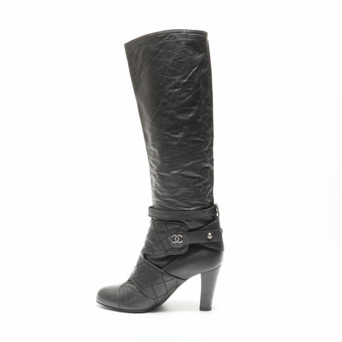 CHANEL Leather Long 35.5 boots black WS23956