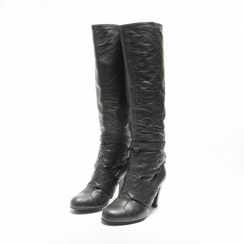 CHANEL Leather Long 35.5 boots black WS23956