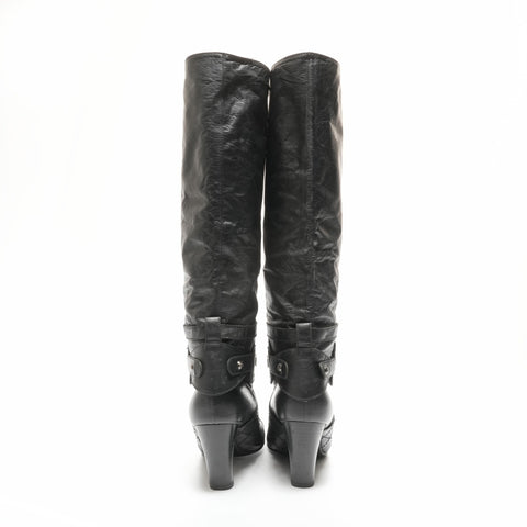 CHANEL Leather Long 35.5 boots black WS23956