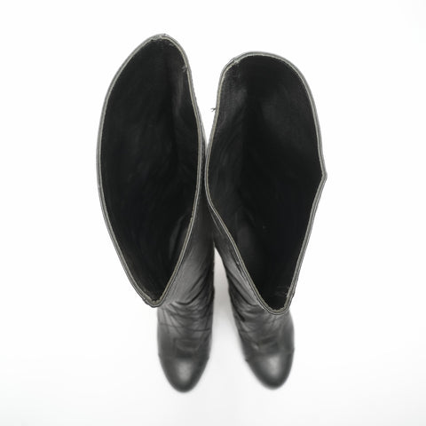 CHANEL Leather Long 35.5 boots black WS23956