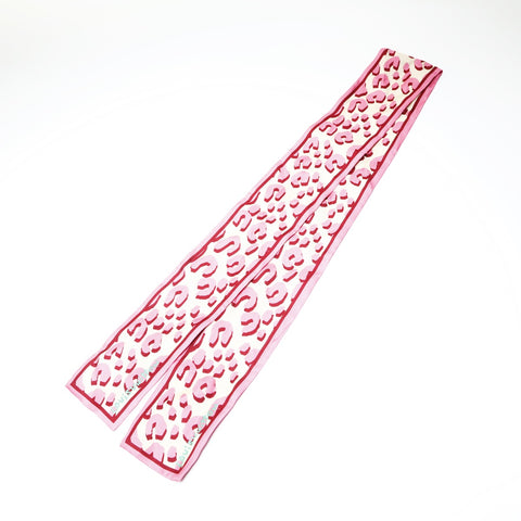 LOUIS VUITTON 100% Silk Bandeau Scarf with Ribbon, Leopard Print scarf pink WS24039