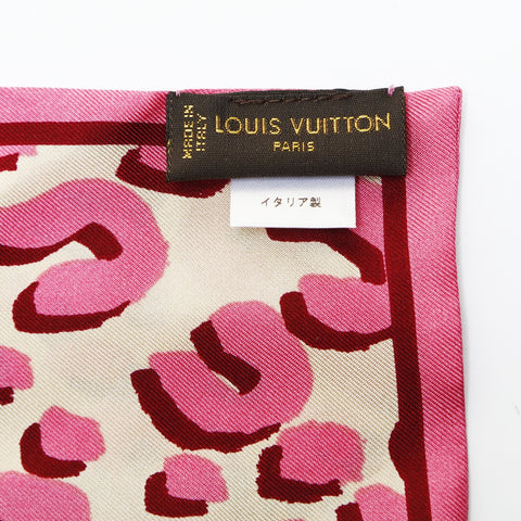 LOUIS VUITTON 100% Silk Bandeau Scarf with Ribbon, Leopard Print scarf pink WS24039