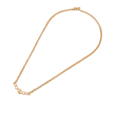 Christian Dior CD logo rhinestone Necklace gold WS24060