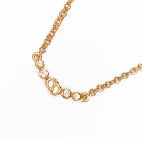 Christian Dior CD logo rhinestone Necklace gold WS24060